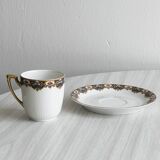 7 Limoges porcelain cups and saucers with gold decoration and floral motif.