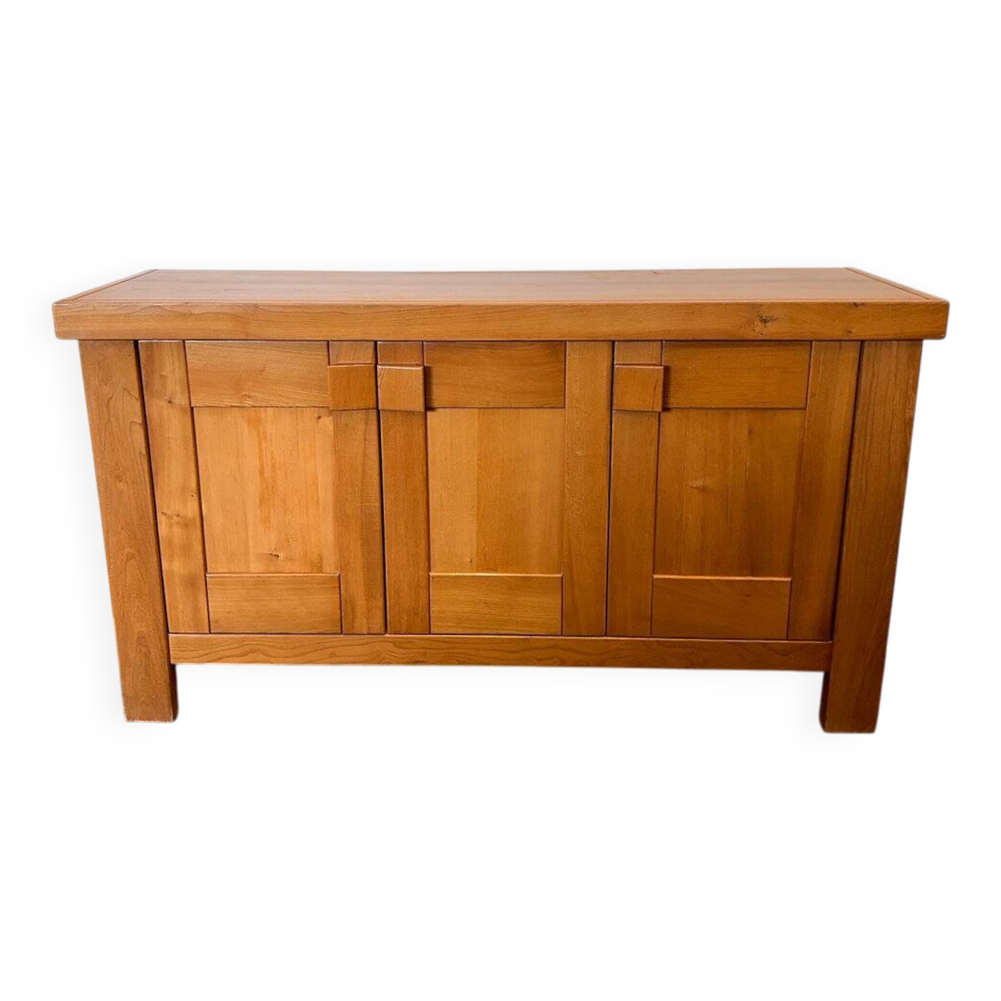 Buffet Maison Regain, crédence vintage en bois d'orme français, brutaliste moderne des années 1970