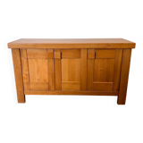 Buffet Maison Regain, crédence vintage en bois d'orme français, brutaliste moderne des années 1970