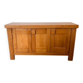 Maison Regain sideboard, vintage French elm wood credenza, brutalist 1970s modern