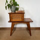 Table d’appoint table de chevet vintage bois pieds compas et rotin