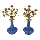 Paire de candélabres aux fleurs de style louis XV Epoque Napoleon III