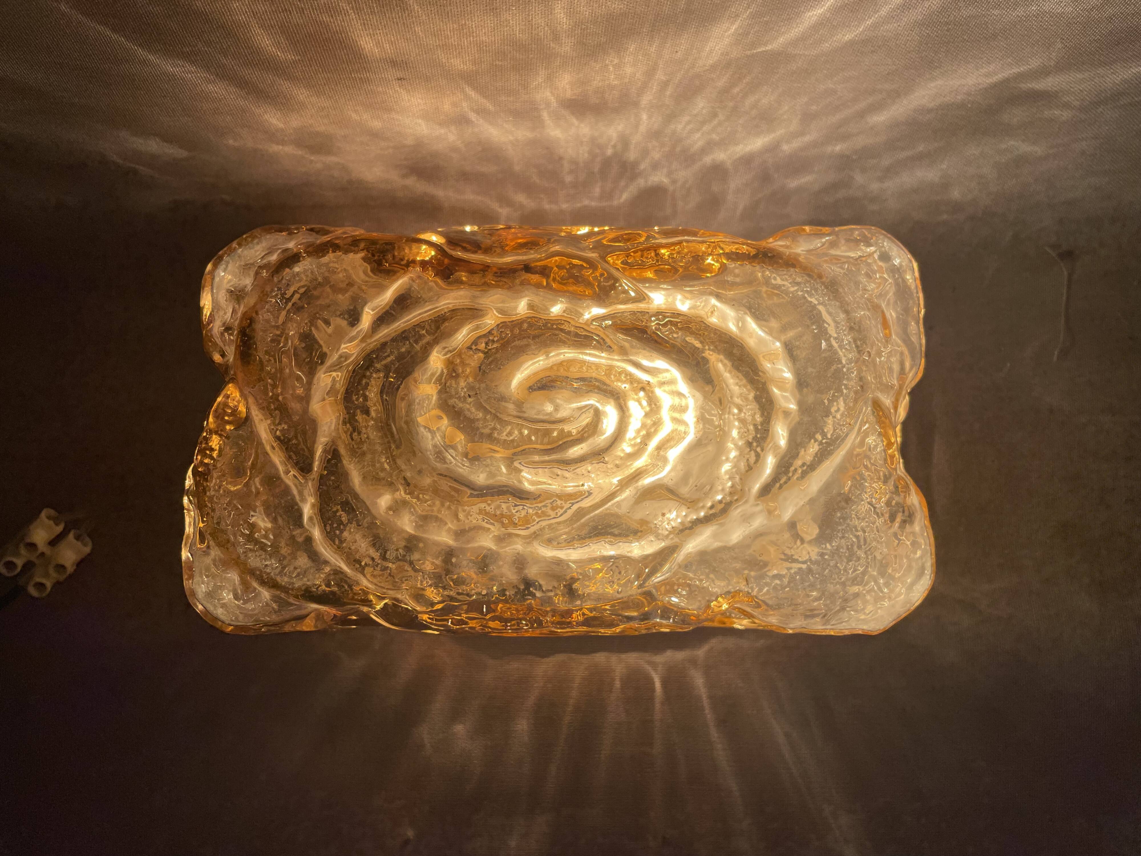 Amber glass rectangular flush mount ceiling or wall light