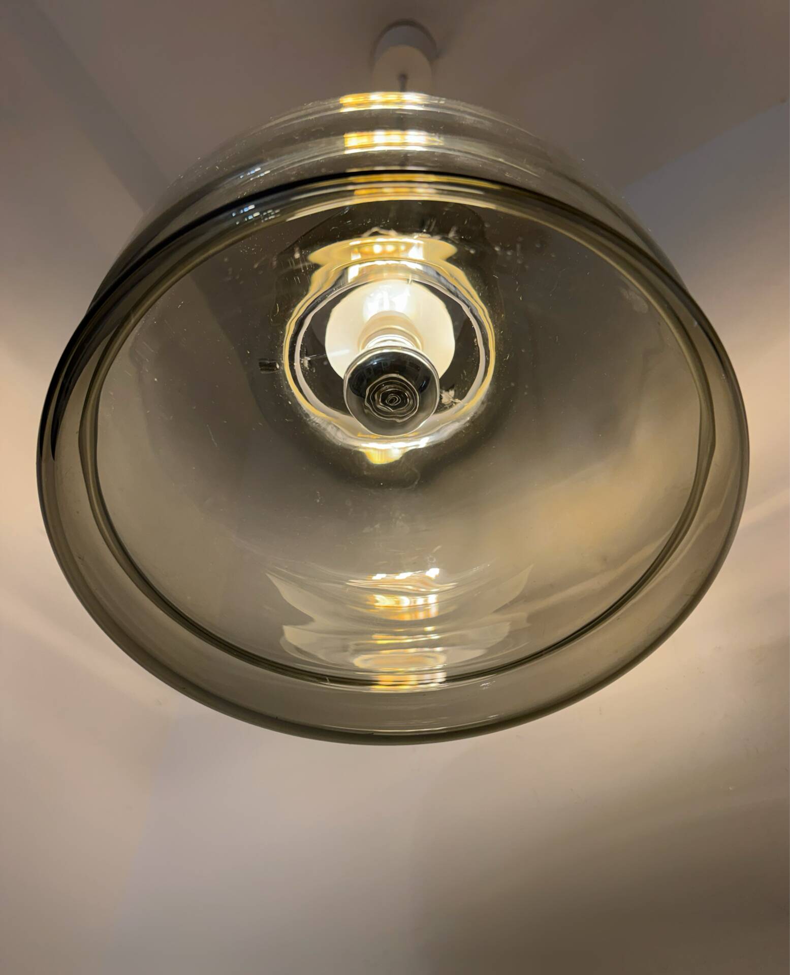 Smoked glass pendant light Space Age 1970s