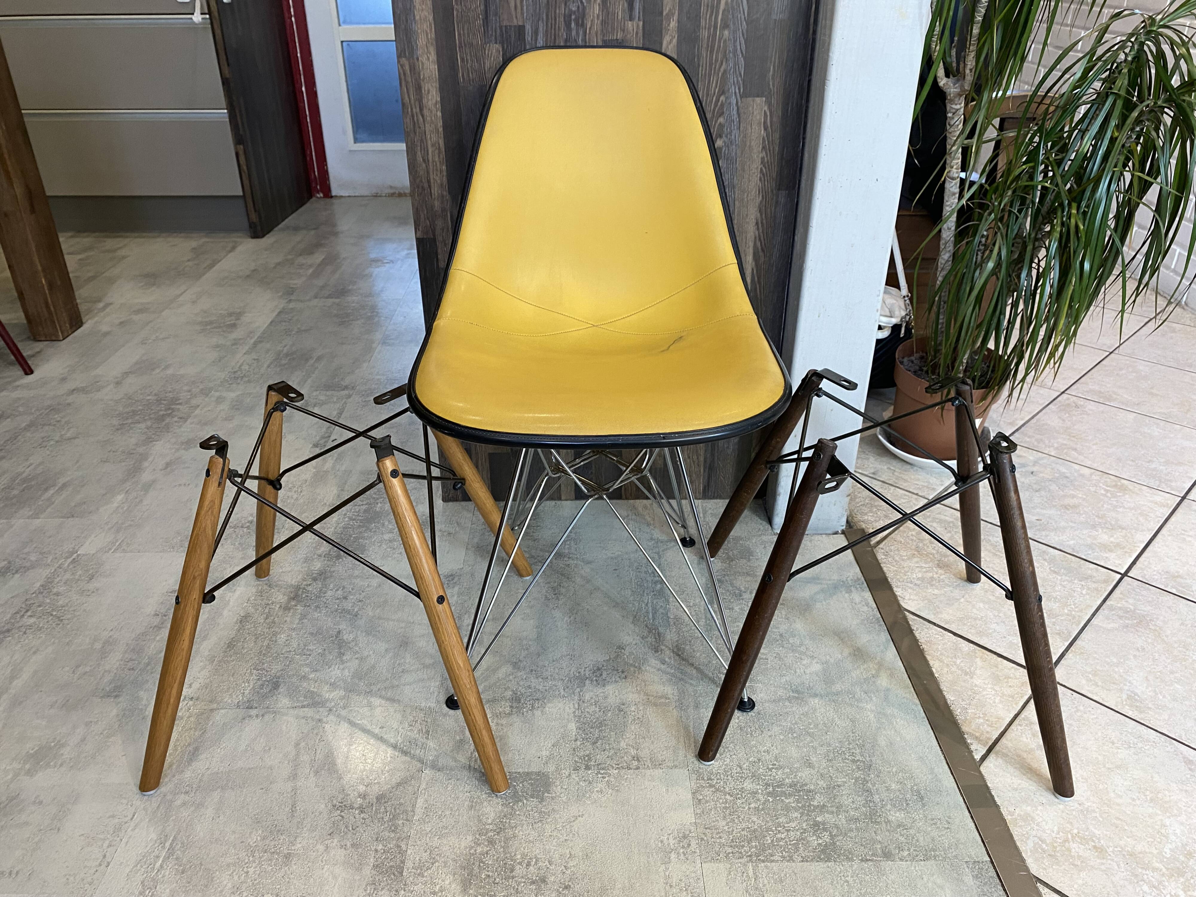 Fibreglass chair skai vinyl DSR Eiffel yellow Eames Herman Miller