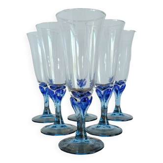 Luminarc champagne flutes from the 70s with blue stem