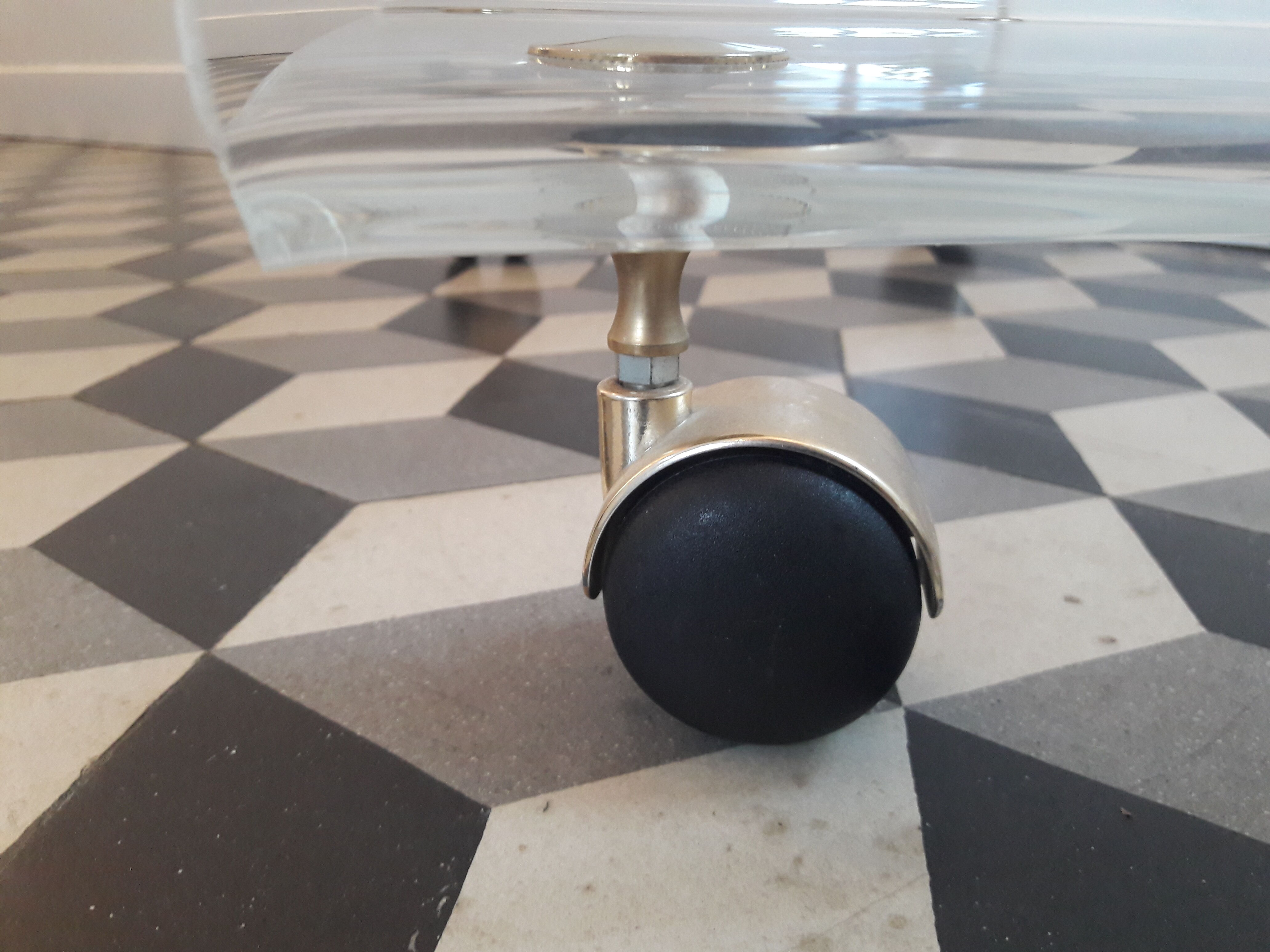 David Lange coffee table on plexiglass wheels Hi-Fi cabinet