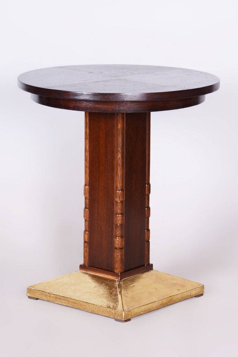 Small Art Deco Table in Oak and Brass, Czechia, 1920s