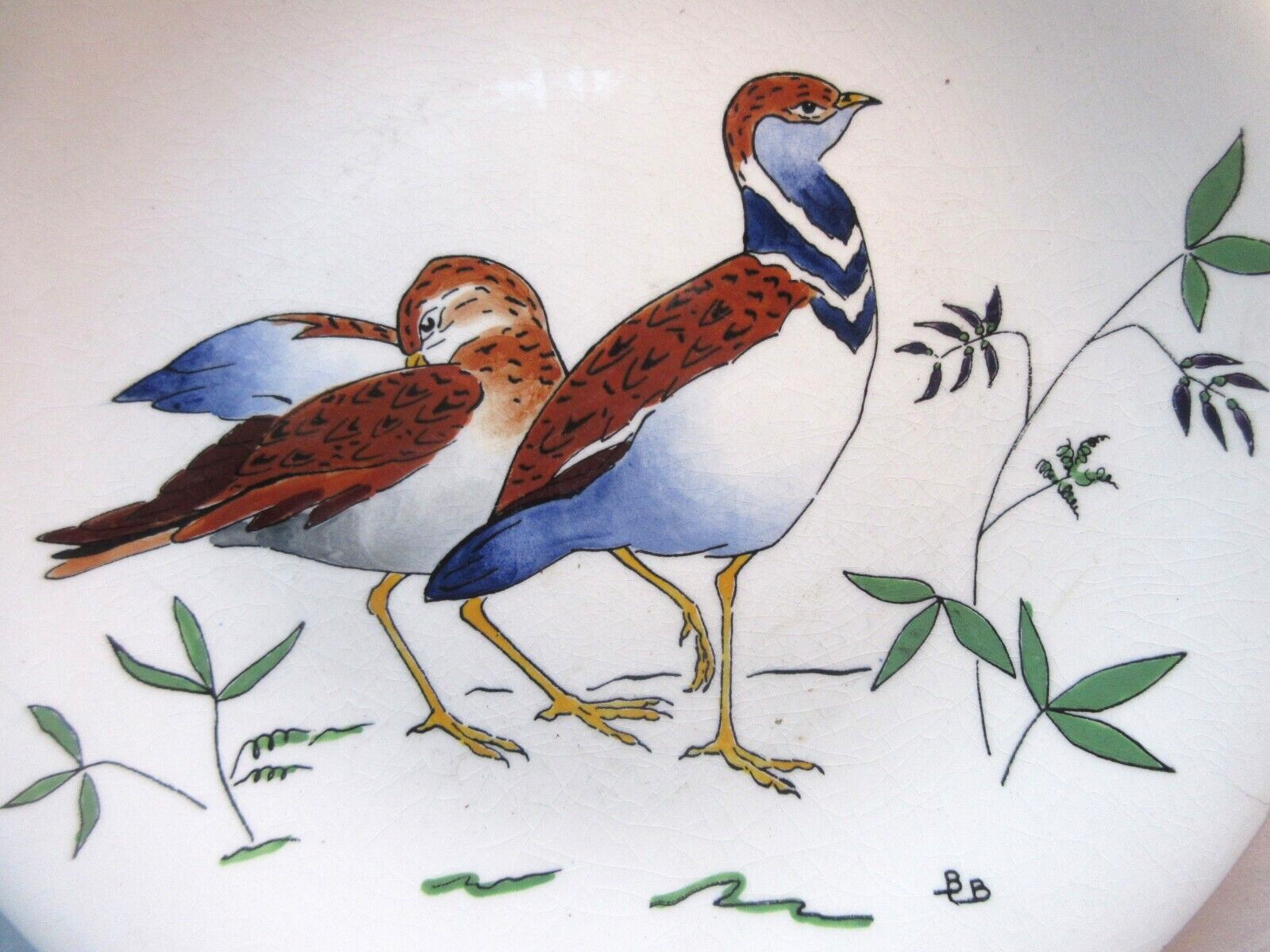 Game model plate signed gien, hunting birds, bustards
