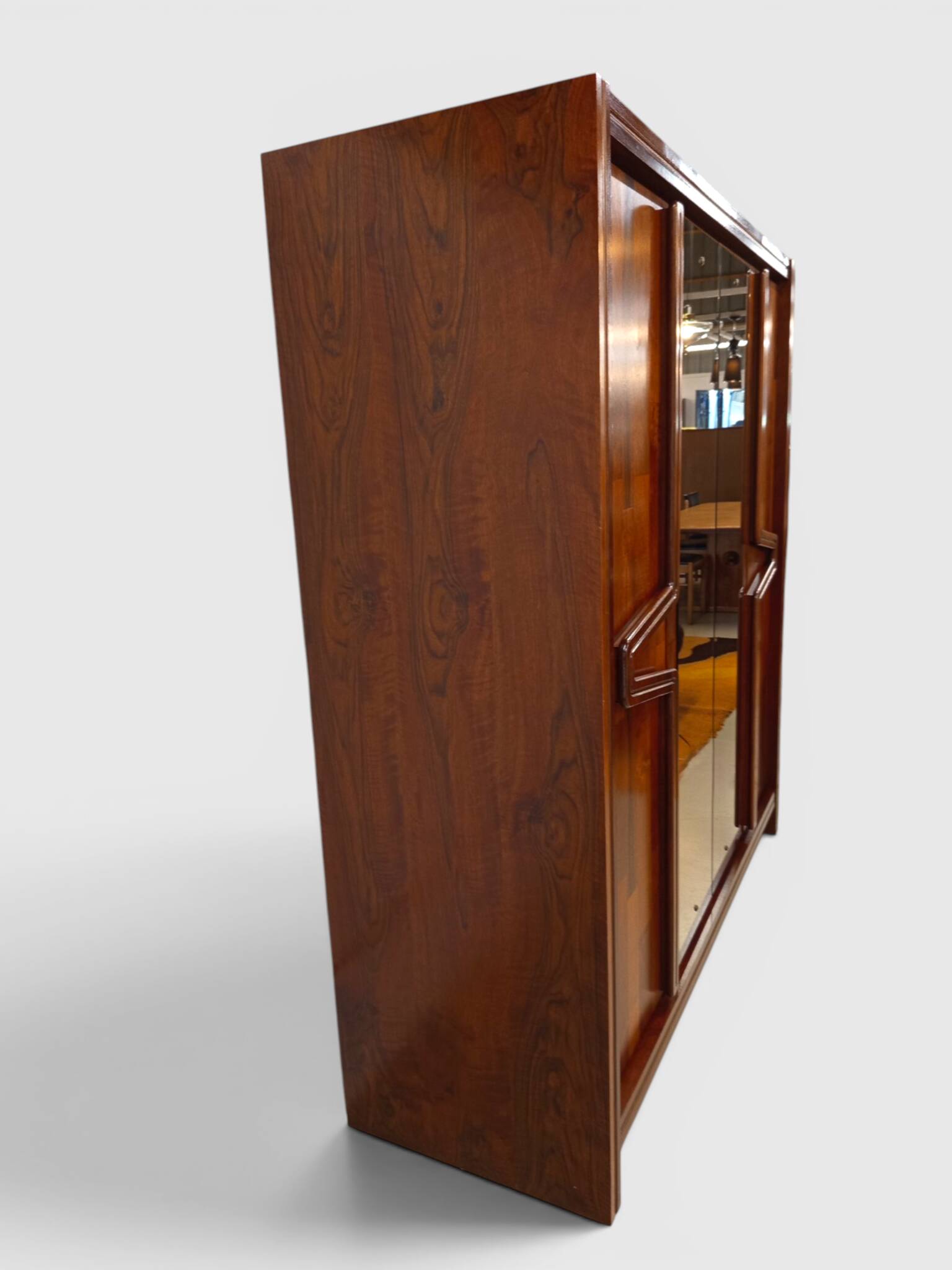 Modernist mahogany wardrobe with smoked mirrors (late 1970s)