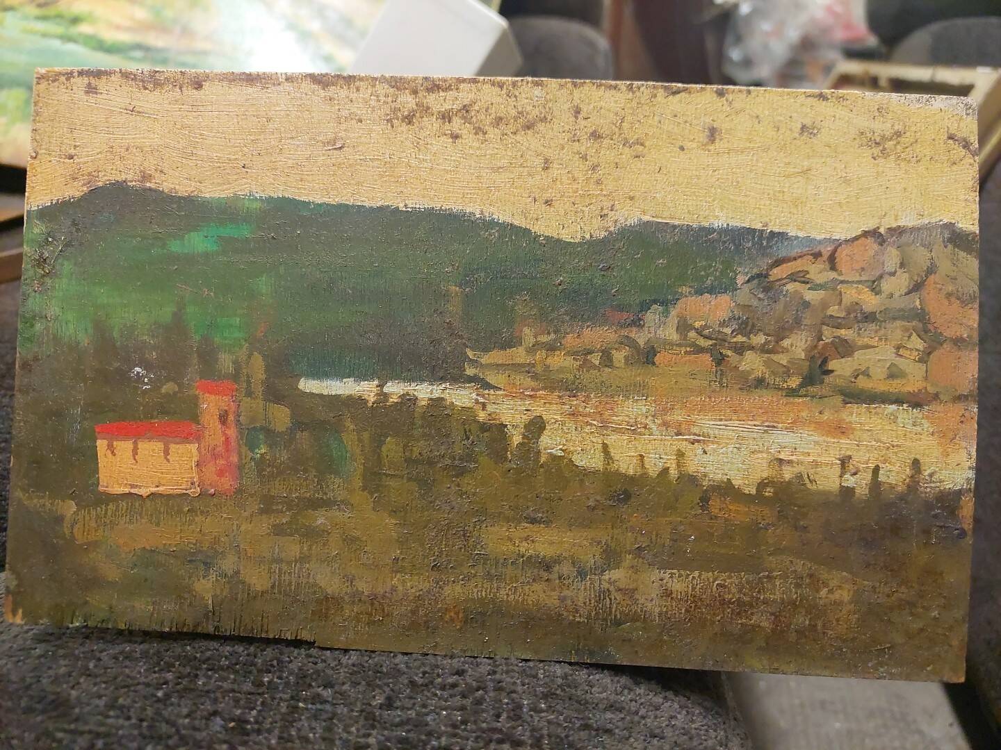 Peinture sur bois paysage première moitié du XXe siècle