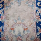 Chinese fringe rug with floral pattern on blue and beige background 63x143cm