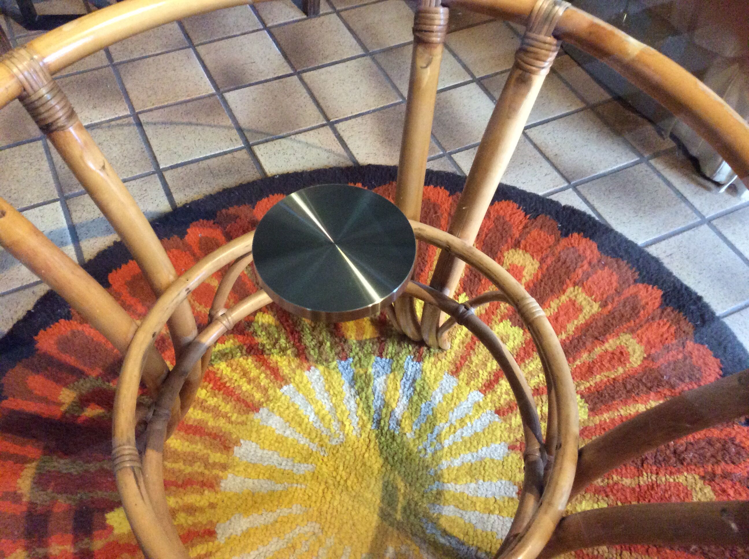 Table ronde verre et rotin