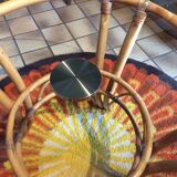 Round table glass and rattan