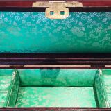 Jewelry box, Chinese jade stone - Wood - Mahogany, Brass