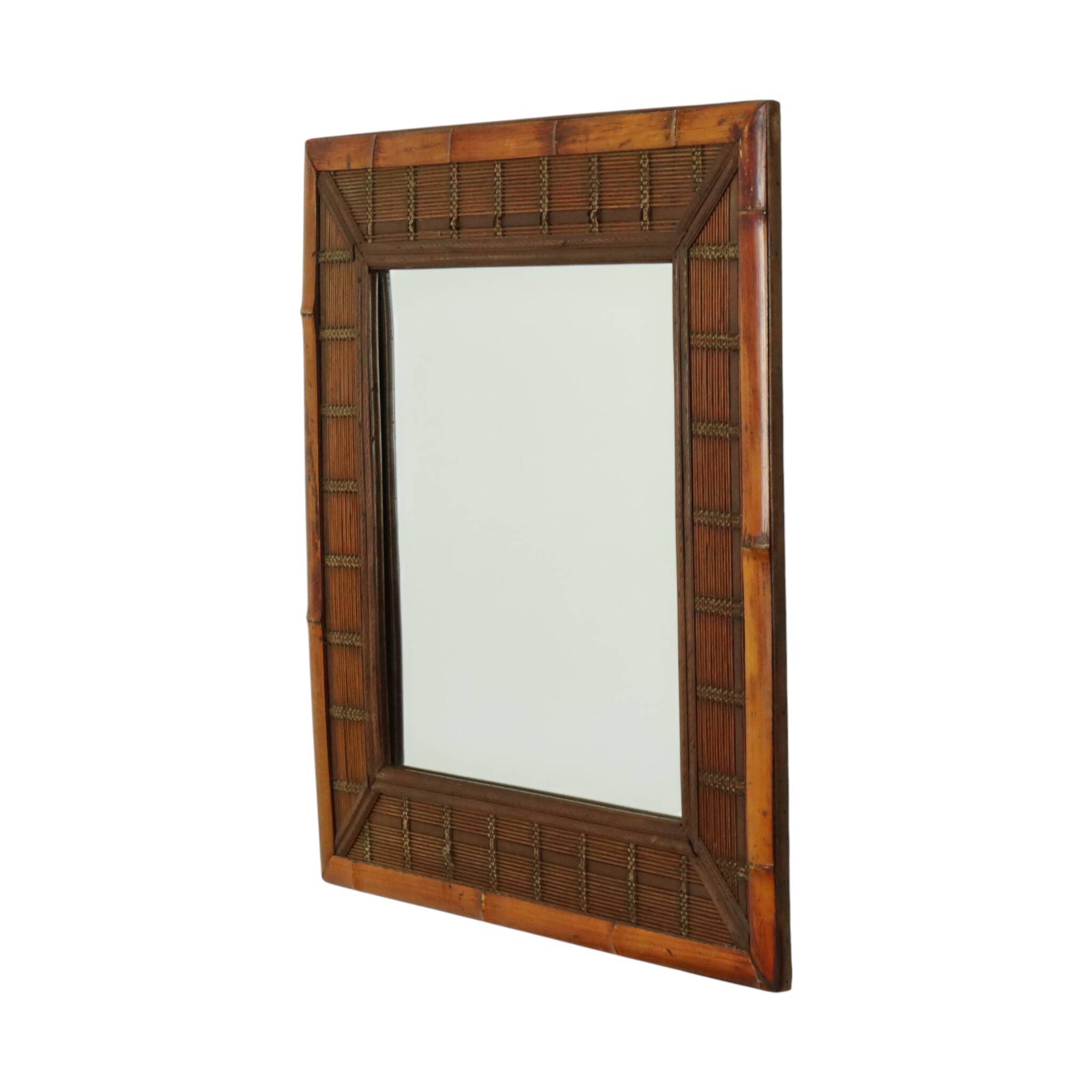 Vintage Square Bamboo and Rattan Mirror Boho 70cm