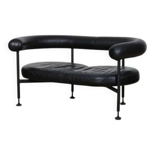 Banquette deux places en cuir des années 1980