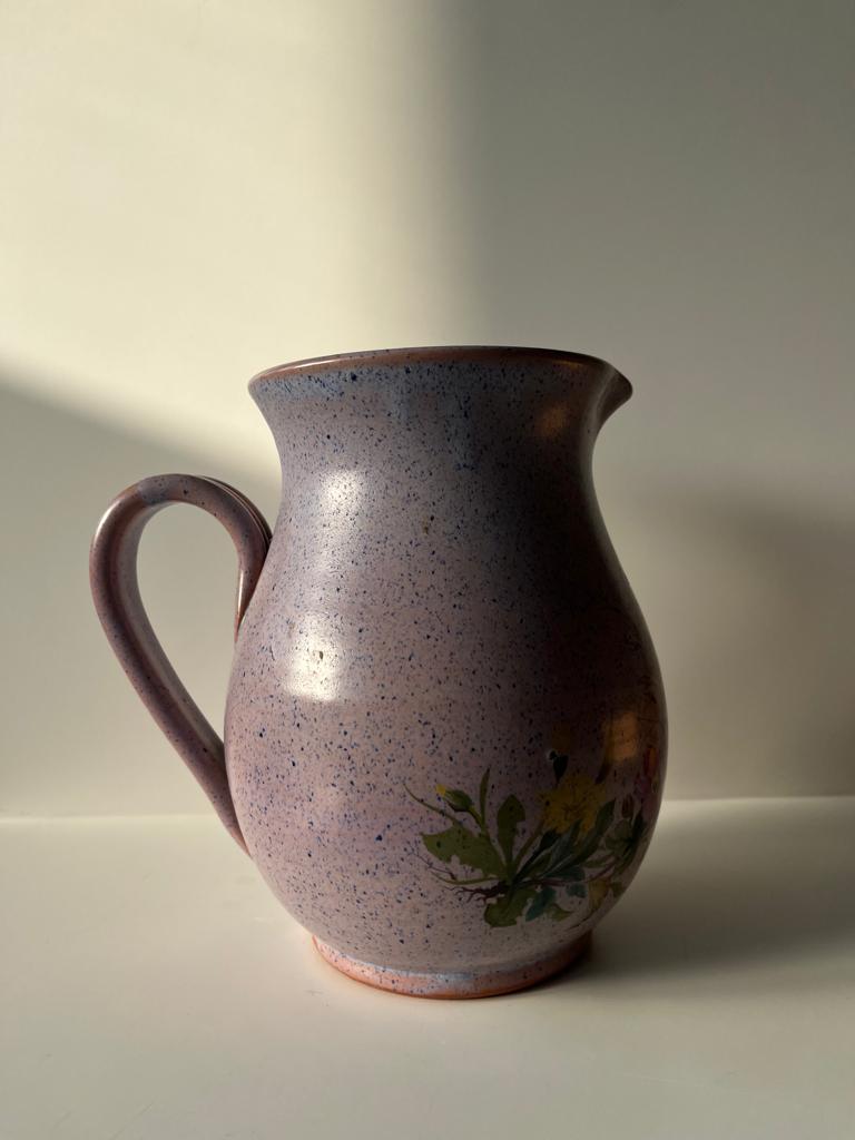 Vintage purple carafe with field flower patterns H:20cm