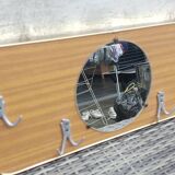 Patère formica marron 60' 4 doubles crochets + miroir vintage