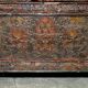 Antique polychrome Tibetan altar cabinet with deer and flowers.
