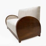 Art Deco Bouclè and Walnut Loveseat, Italy, 1930s