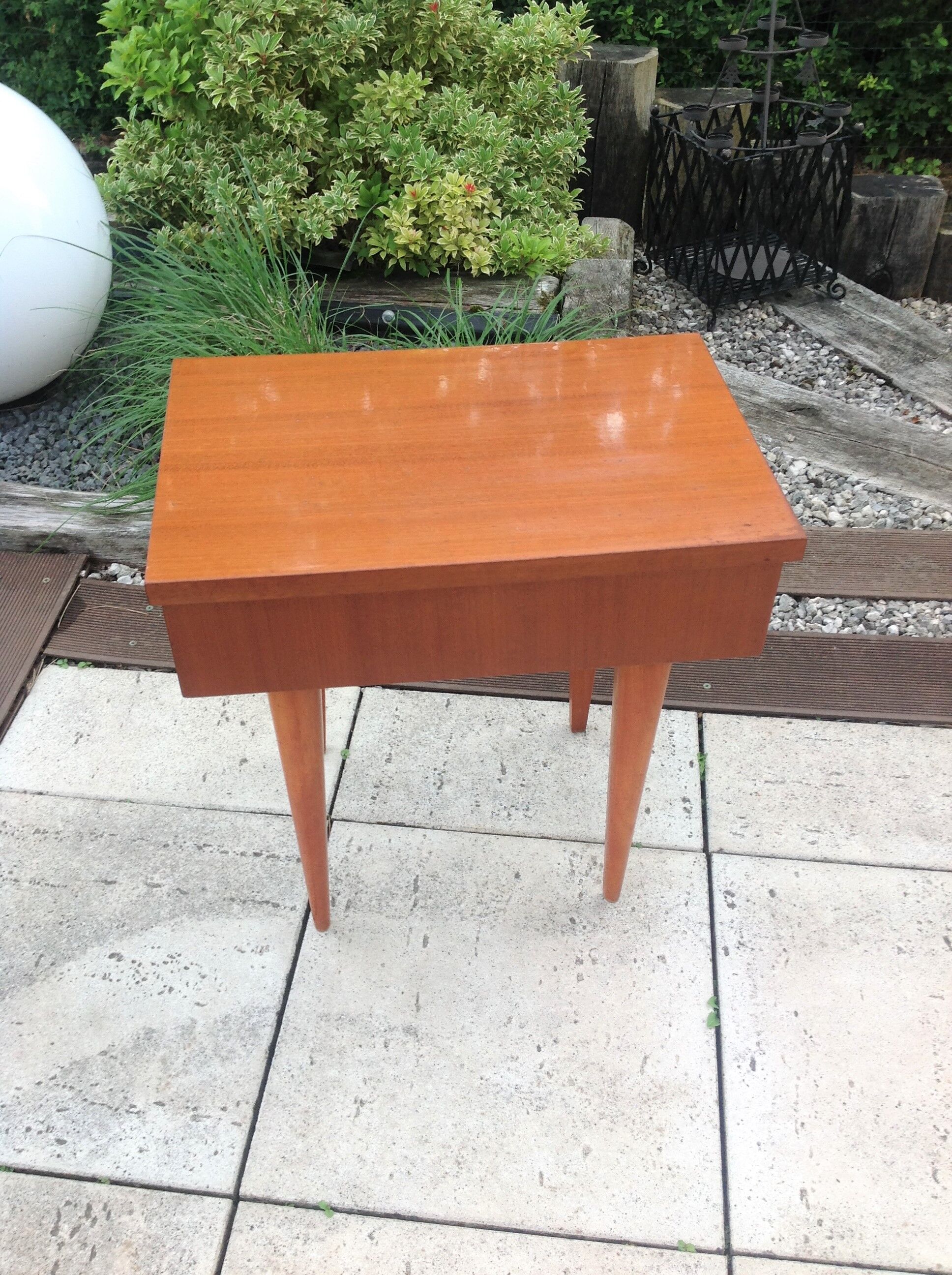 Varnished wooden bedside table Scandinavian style / vintage 60s-70s