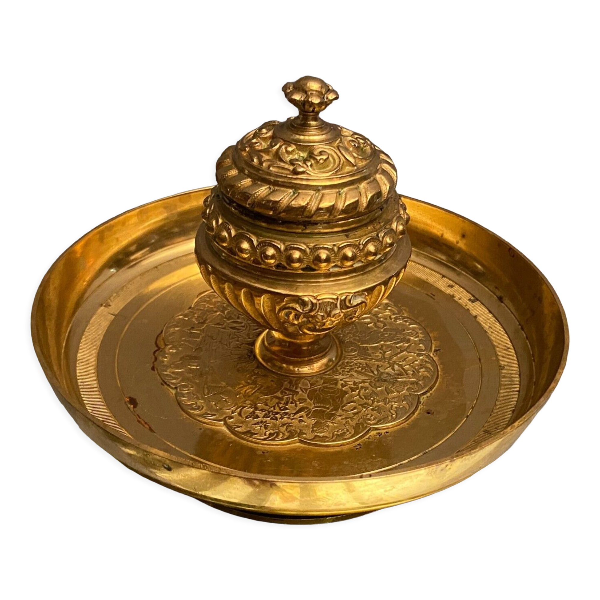 Inkwell nineteenth in gilded bronze Louis XIII style