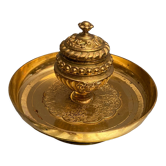 Encrier XIXe en bronze doré de style Louis XIII
