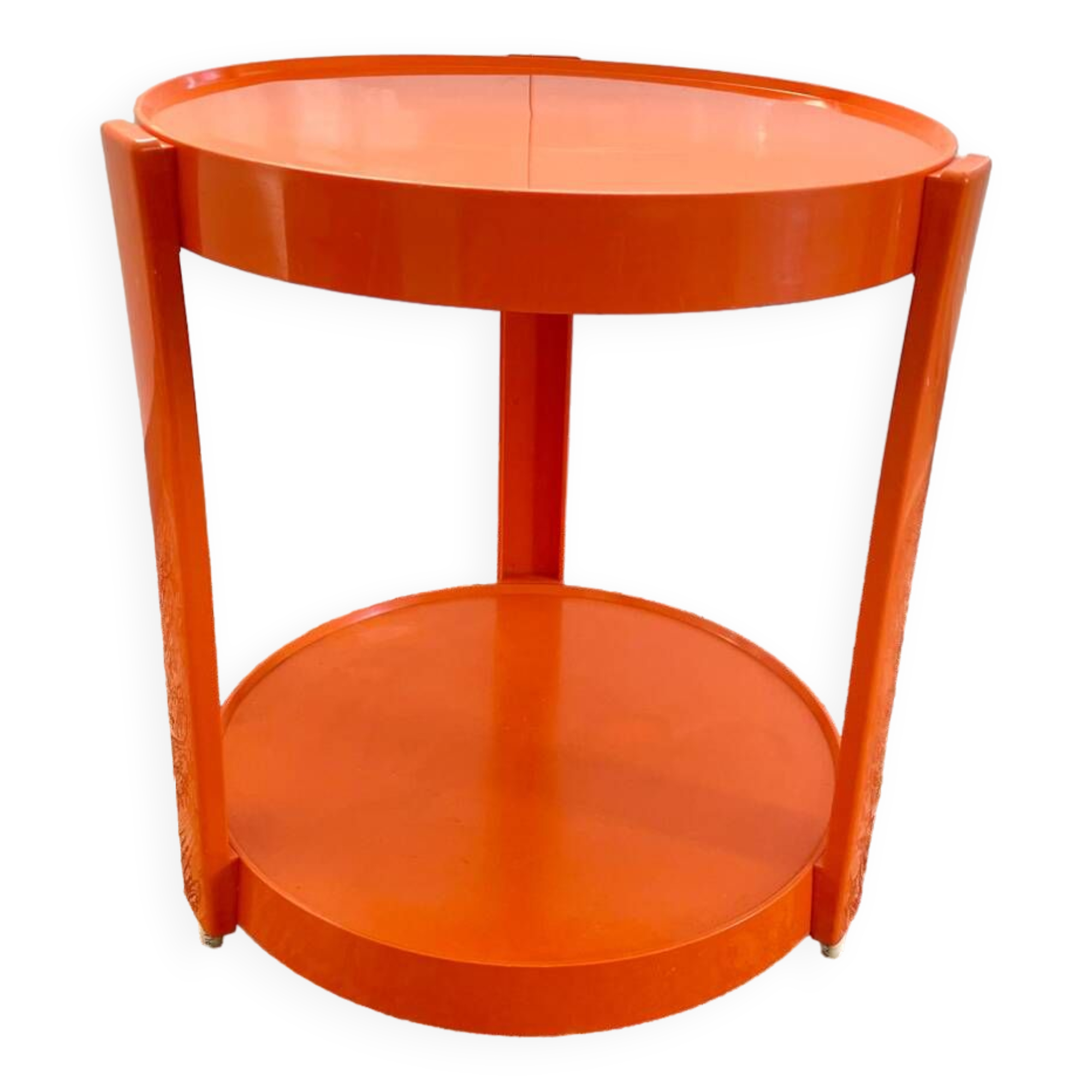 Round orange plastic side table 1970