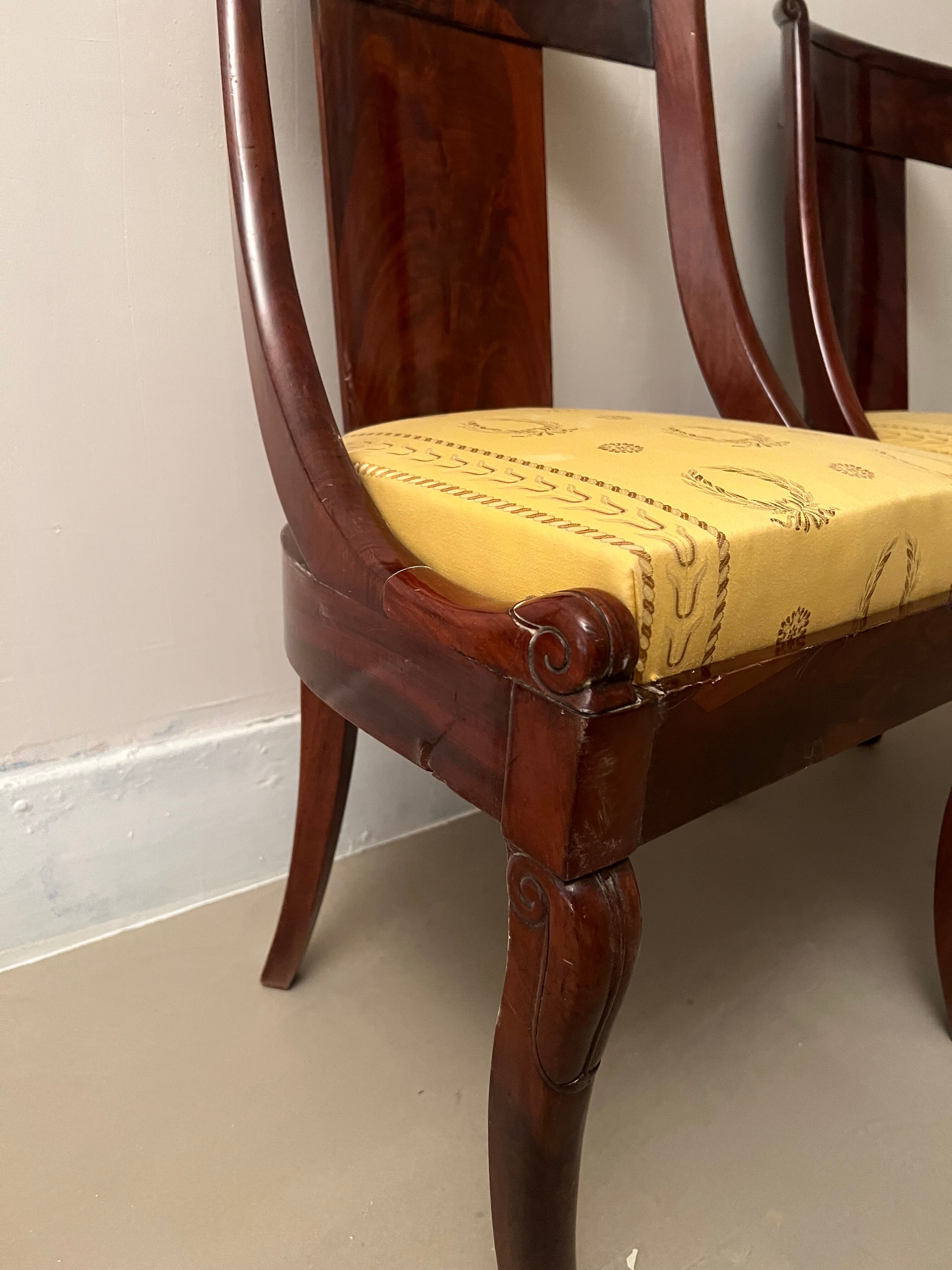 Pair of mahogany empire chairs