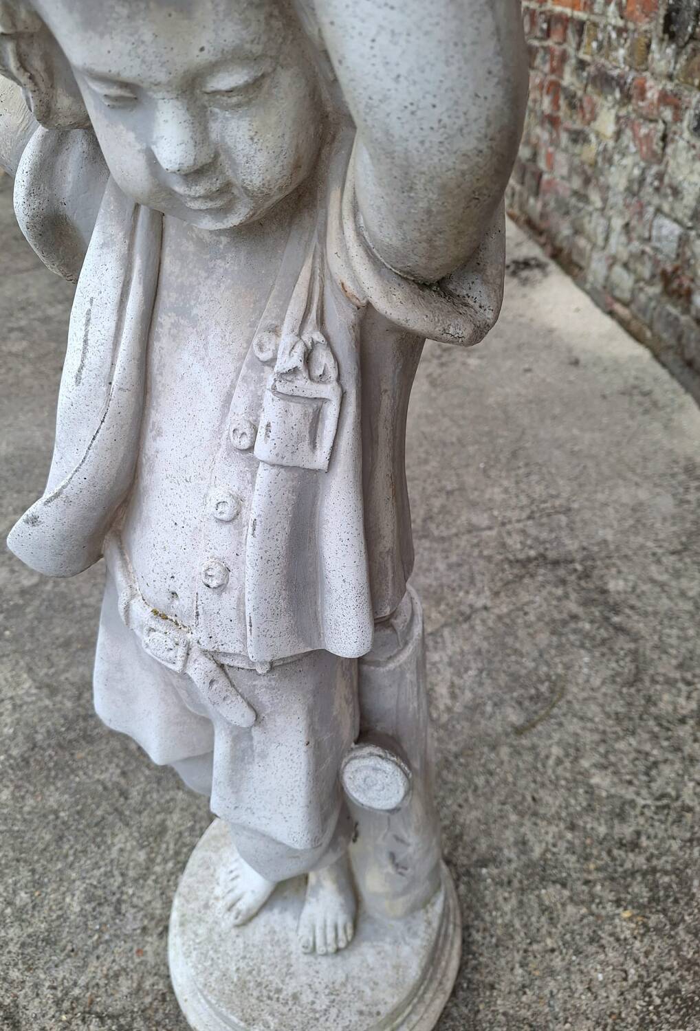 Antique cherub statue for garden, vintage plant holder