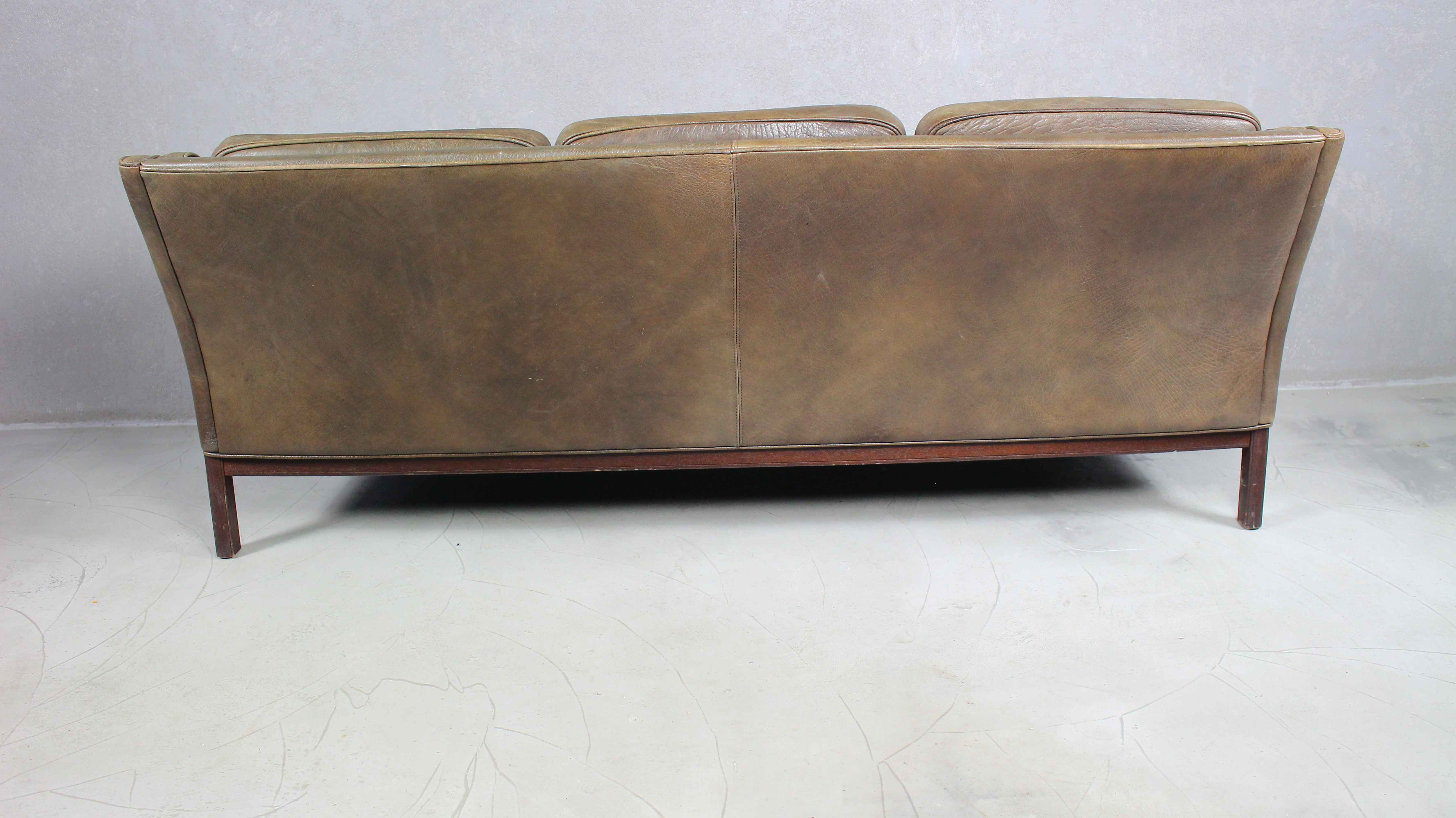 Brown Leather And Rosewood Sofa By Vatne Mobler, Norway 1970s