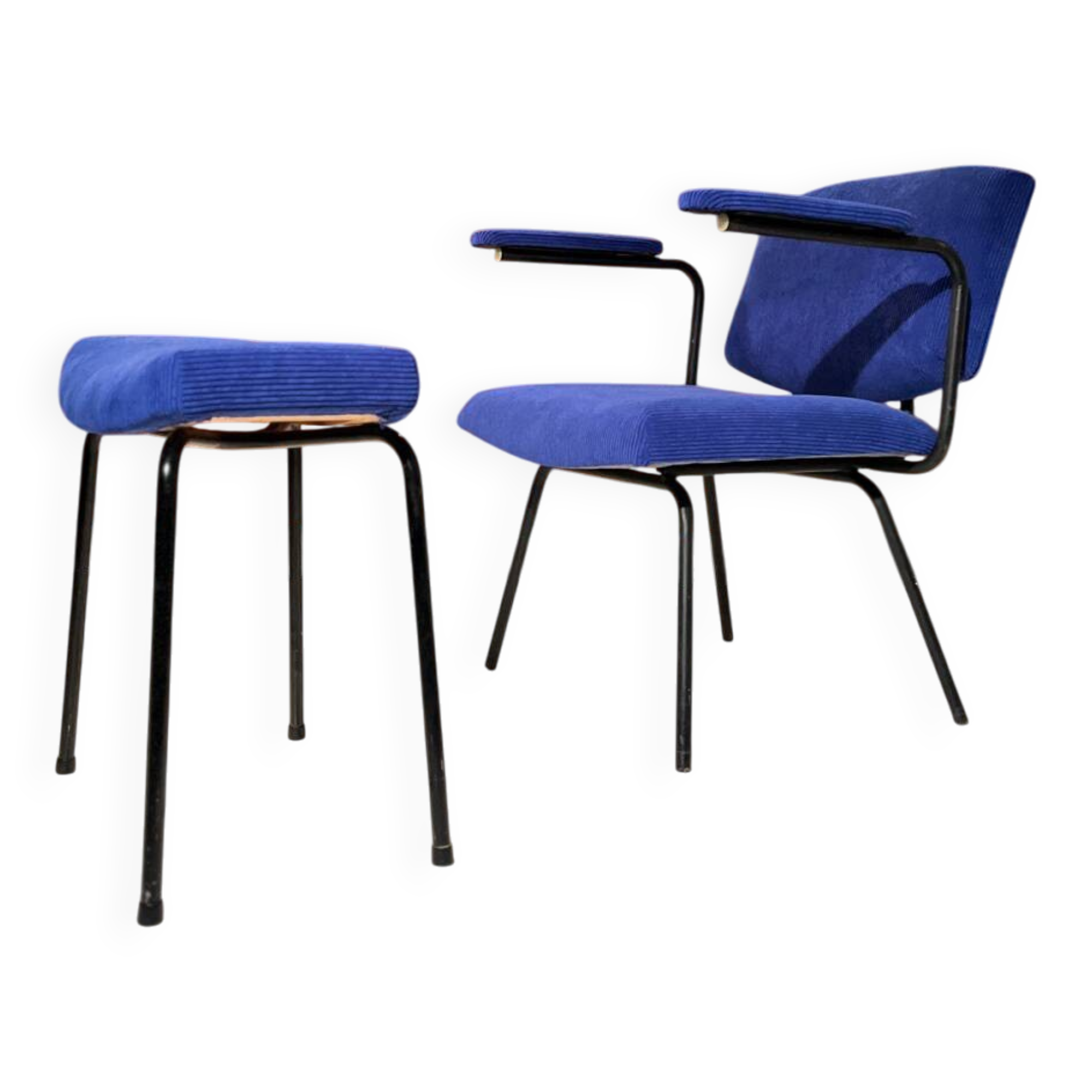 Vintage armchair and its footrest from around 1950.