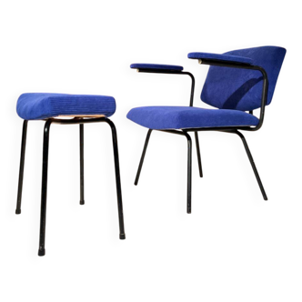 Vintage armchair and its footrest from around 1950.