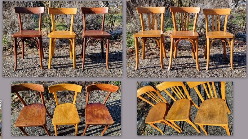 Mix 6 bistro chairs 50s/60s in curved wood