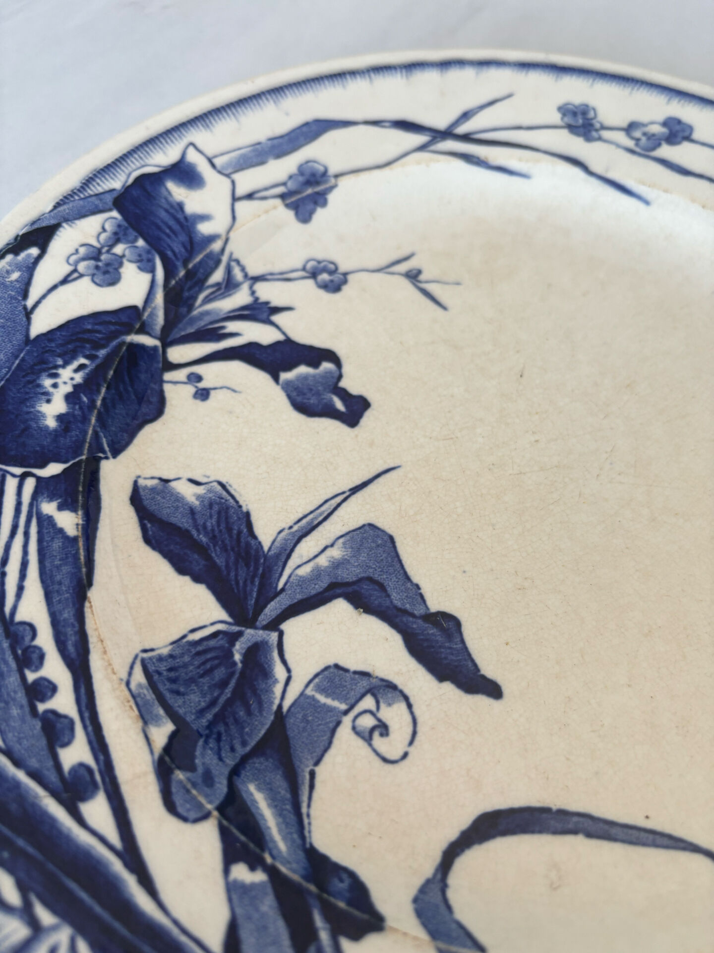 Antique blue night ironstone plate with floral pattern | Earthenware