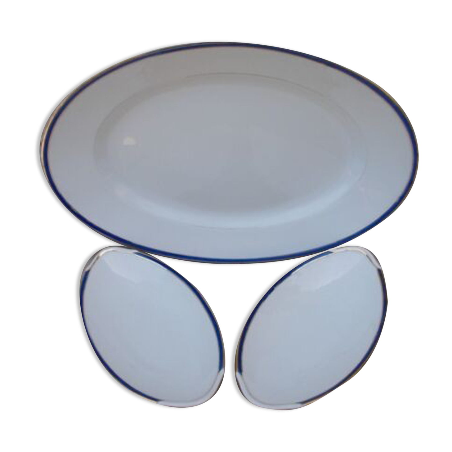 2 raviers and 1 dish old Limoges porcelain blue and gold fillets