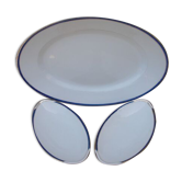 2 raviers and 1 dish old Limoges porcelain blue and gold fillets