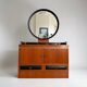 Vintage Mid-Century teak dressing table with large round mirror.