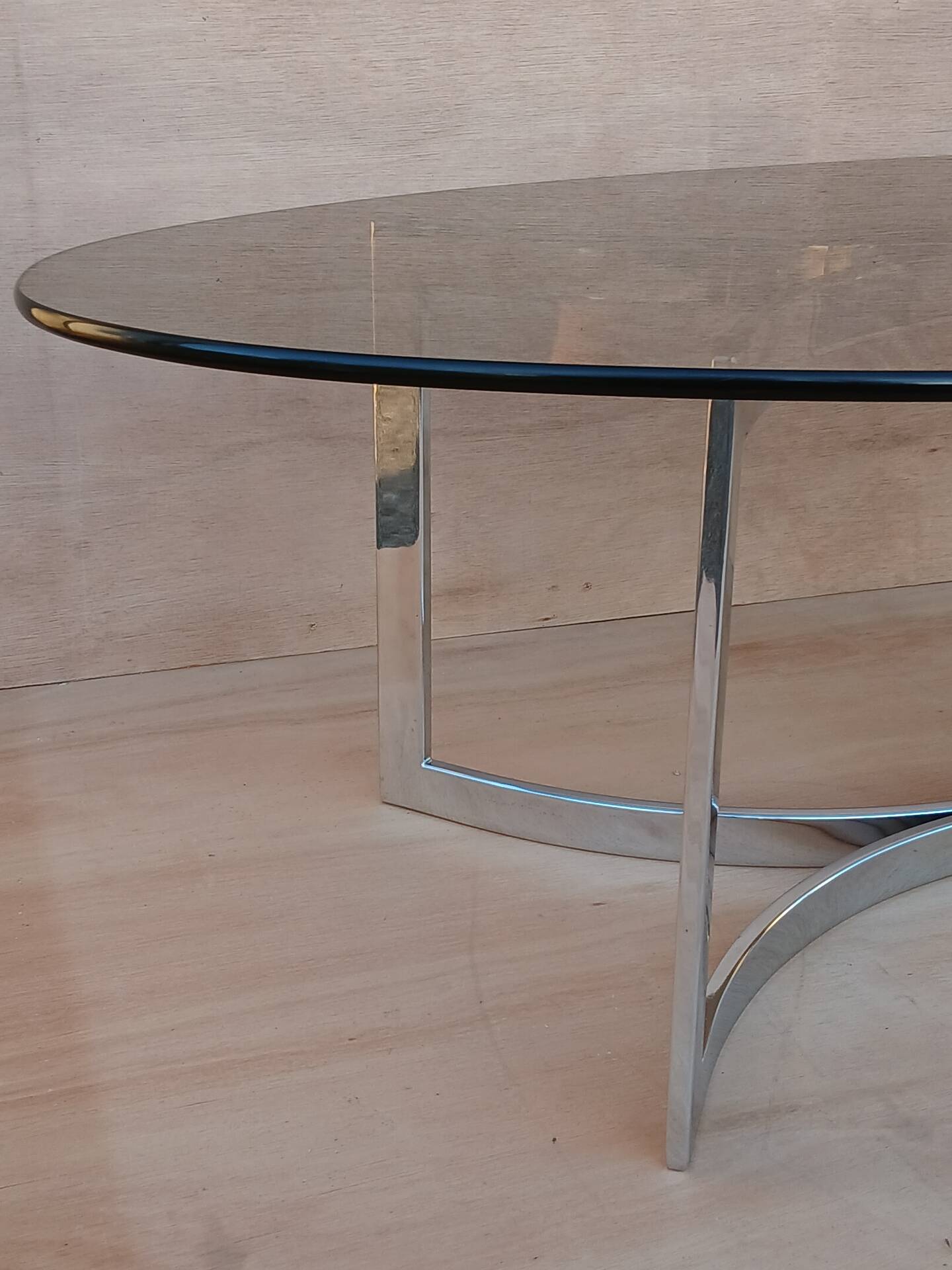 Glass and chrome coffee table from the 1970s.