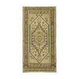 1960s Handmade Rustic Oriental Beige Carpet 115 cm x 222 cm