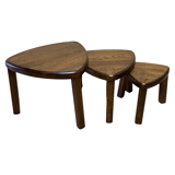 Brutalist oak organic curved oval side or nesting tables, Dutch ca 1960