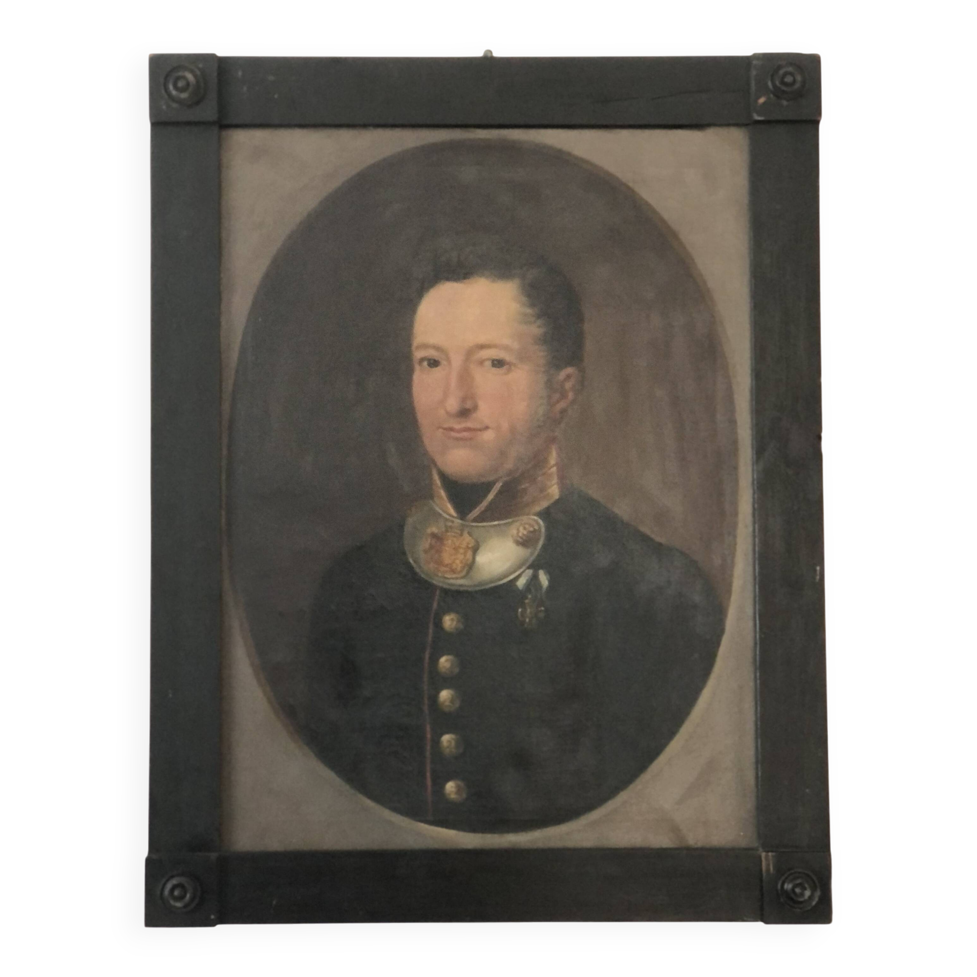 Peinture de portrait militaire antique de grand format d'un baron allemand, 1870