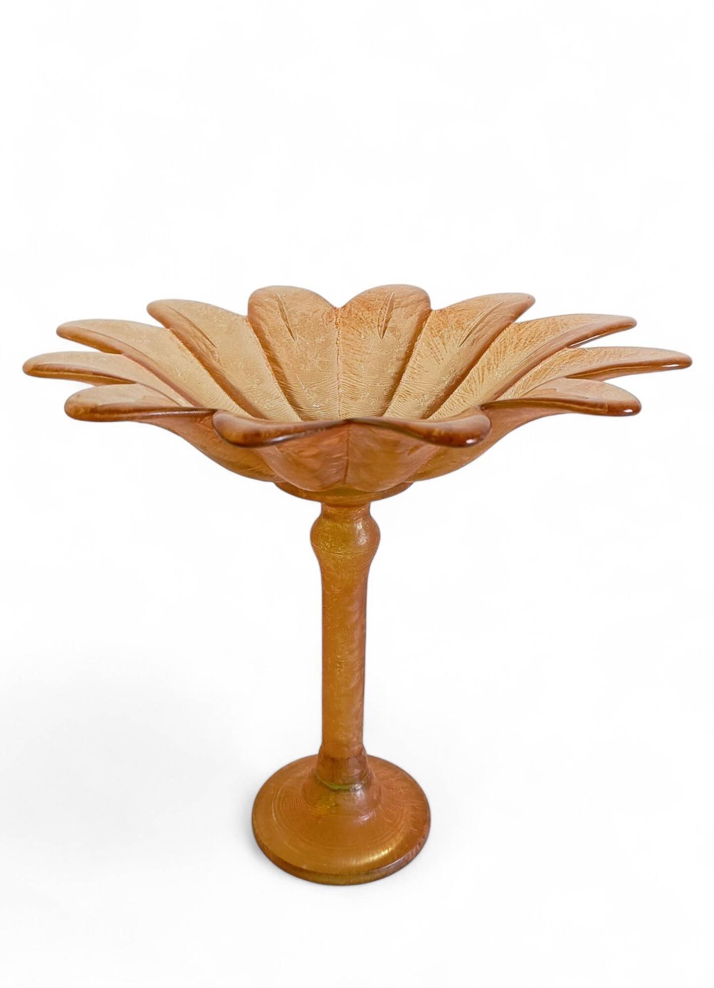 Art Nouveau Glass Compote Vase, Palm Tree Design, French, Early 20th-C