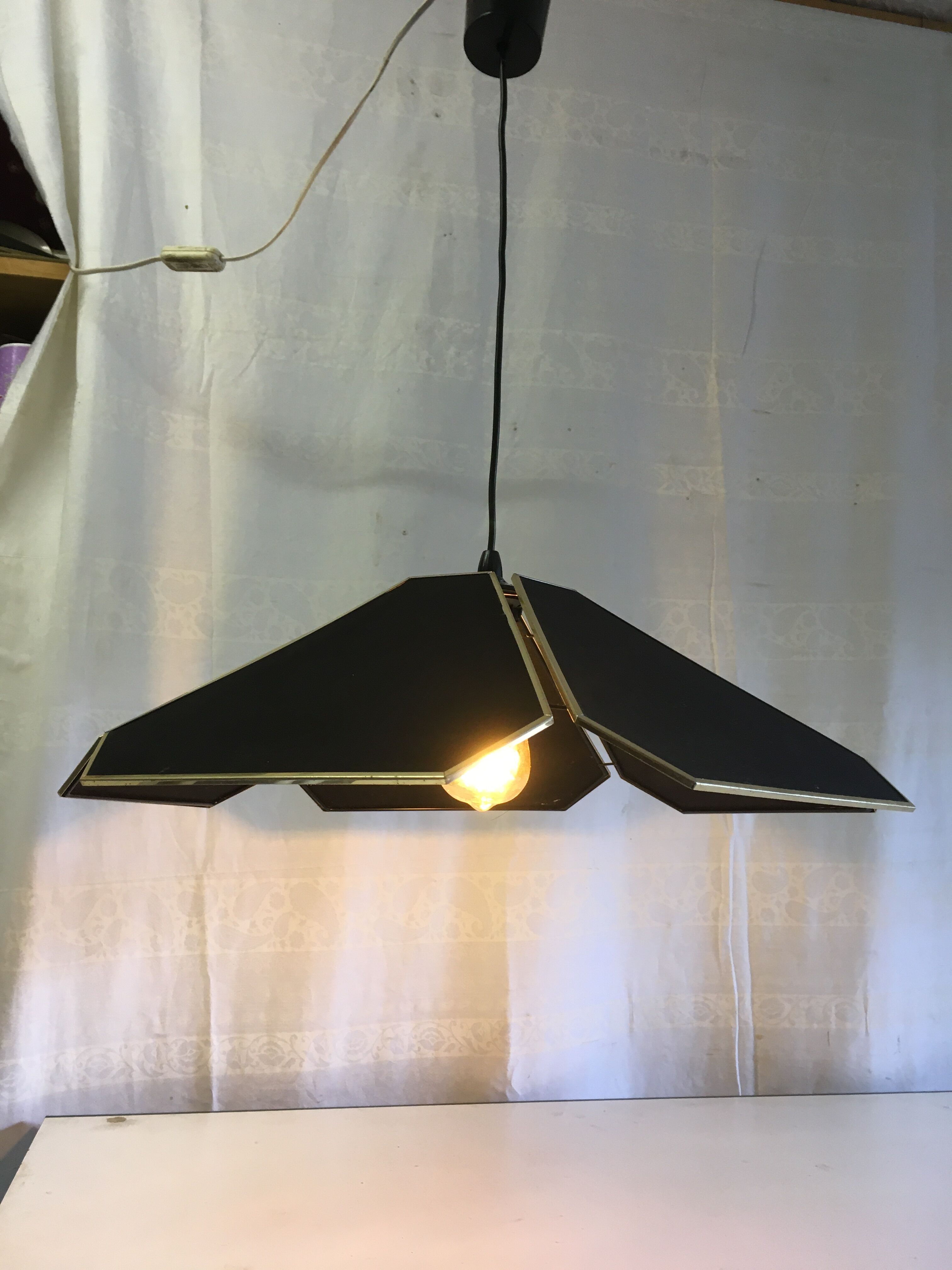 Suspension flower-shaped in black and gold fabrics - 70s