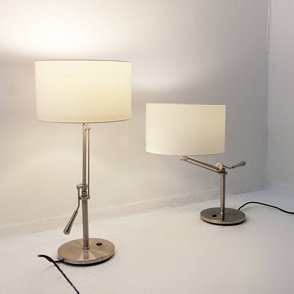 Pair of brushed steel table lamps with adjustable tilt - United Kingdom