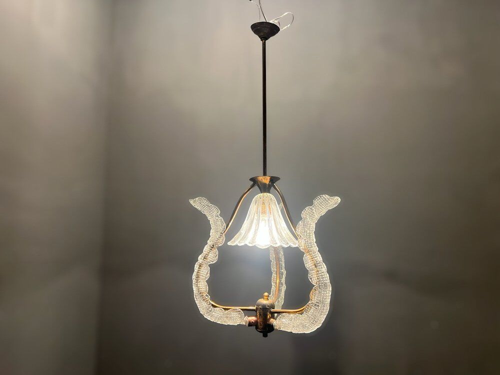 Barovier Italian Murano glass pendant light by Ercole Barovier, 1940s
