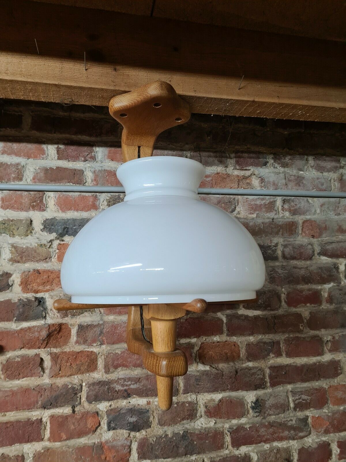 Vintage pendant lamp with opaline "your home" by Guillerme & Chambron
