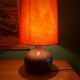 Ceramic (sandstone) lamp from the 50s, 60'S with silk lampshade