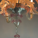 Small Venetian chandelier in colorless and red Murano glass, circa 1950